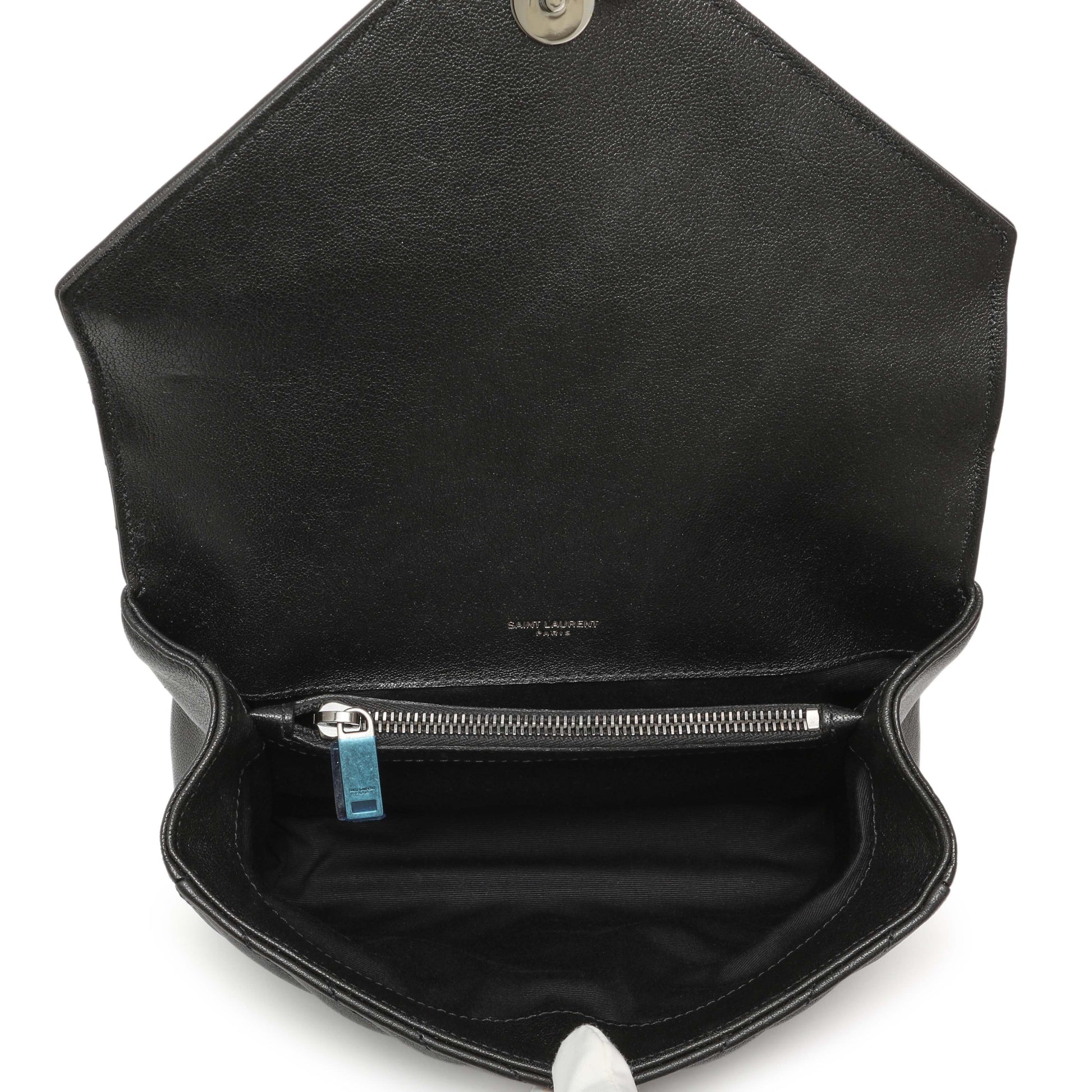 Exclusive Saint Laurent Black Matelasse Chevron Sheepskin Medium College Bag — Top View