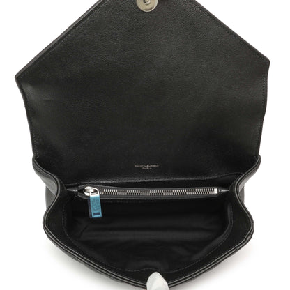 Exclusive Saint Laurent Black Matelasse Chevron Sheepskin Medium College Bag — Top View