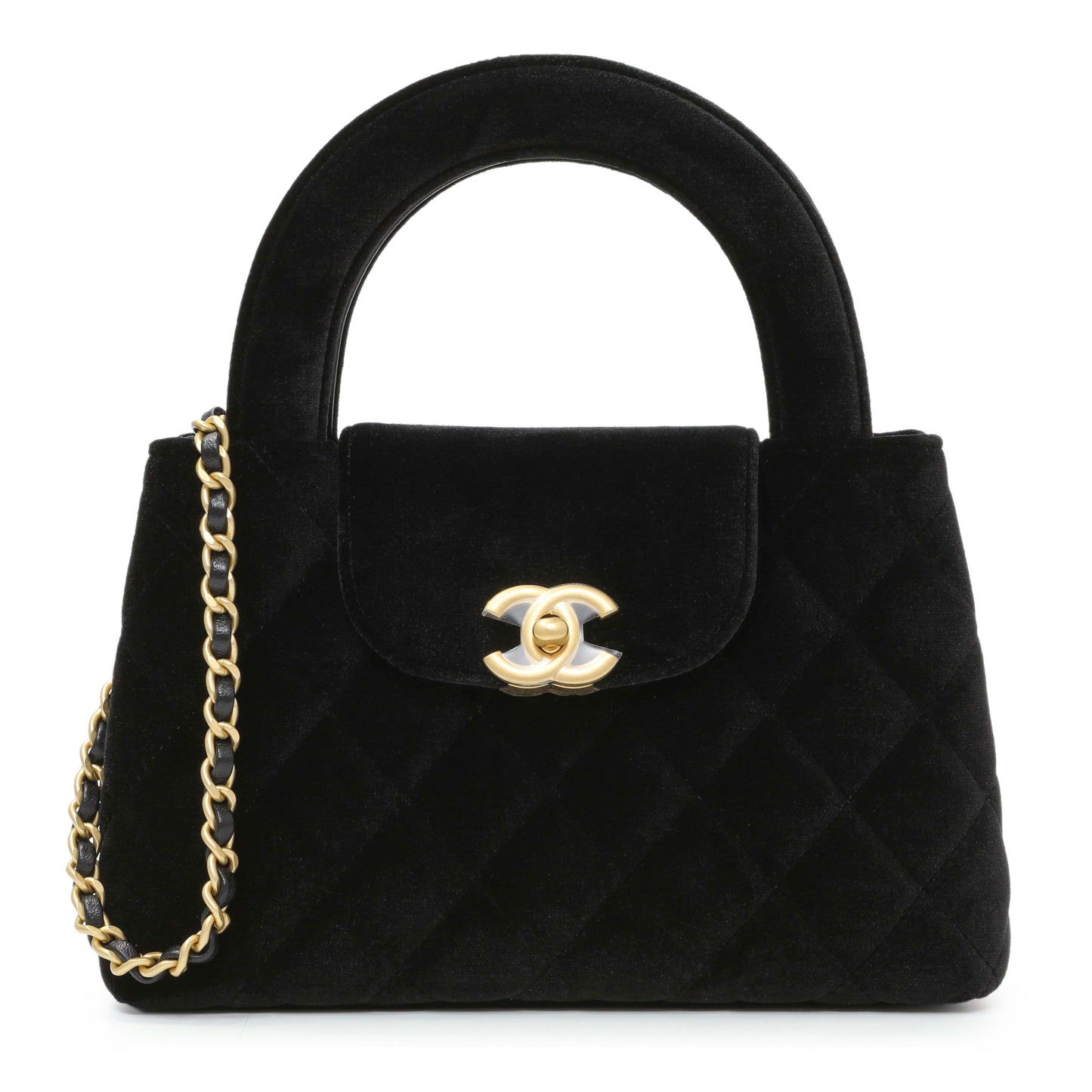 Exclusive Chanel Black Quilted Velvet Nano Kelly Shopper — Front View
