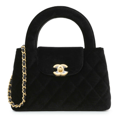 Exclusive Chanel Black Quilted Velvet Nano Kelly Shopper — Front View
