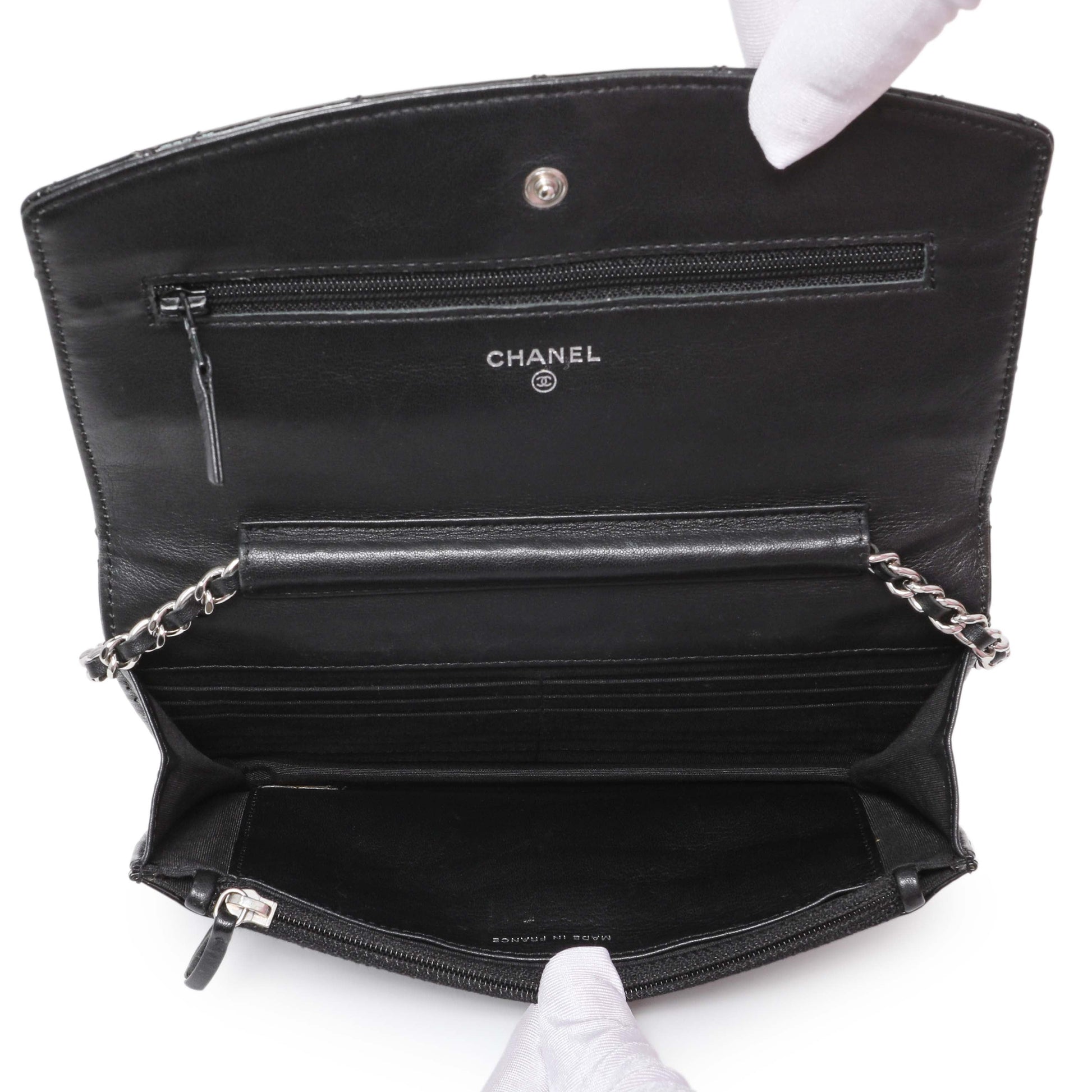 Exclusive Chanel Black Quilted Patent Brilliant Wallet On Chain WOC — Alternate View 12