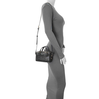 Exclusive Gucci Black Calfskin Jumbo GG Embossed Super Mini Top Handle Bowler Bag — Alternate View 7