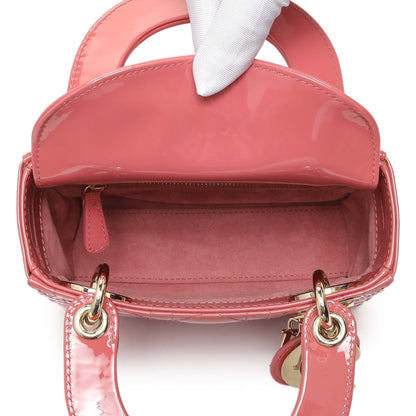 Exclusive Christian Dior Pink Patent Cannage Mini Lady Dior — Top View