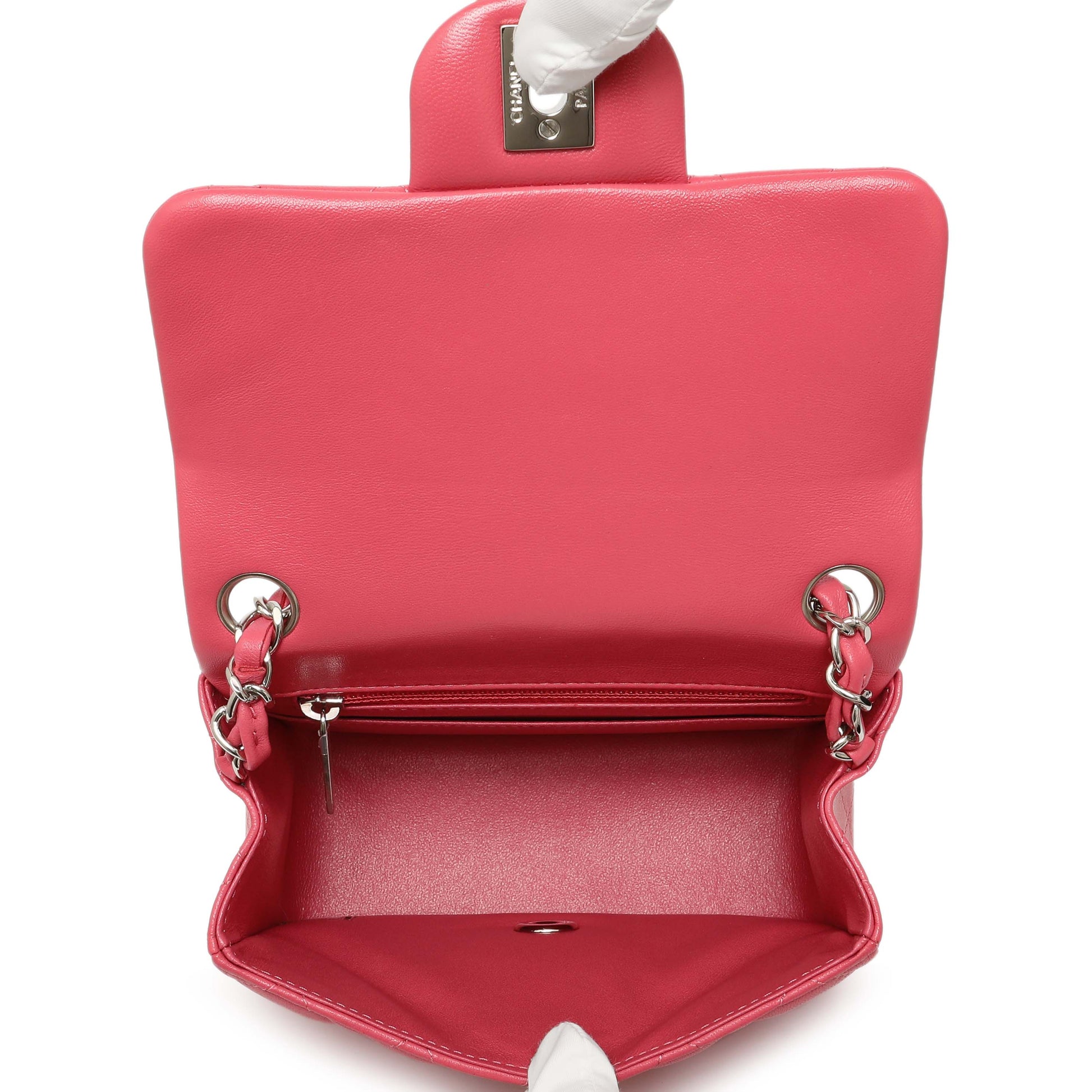 Exclusive Chanel Pink Quilted Lambskin Mini Square Flap — Detail View