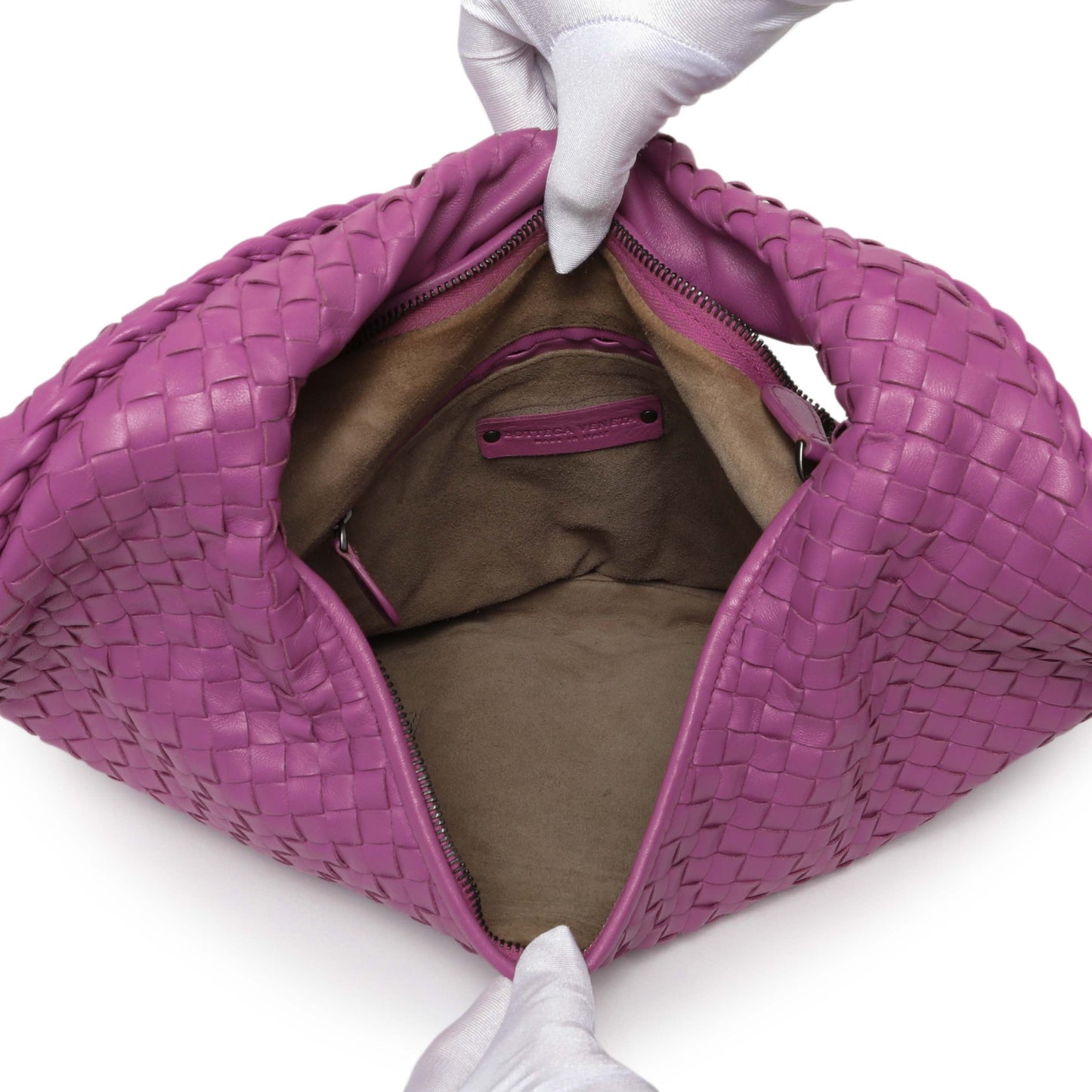 Exclusive Bottega Veneta Purple Nappa Intrecciato Medium Veneta Hobo — Lifestyle View