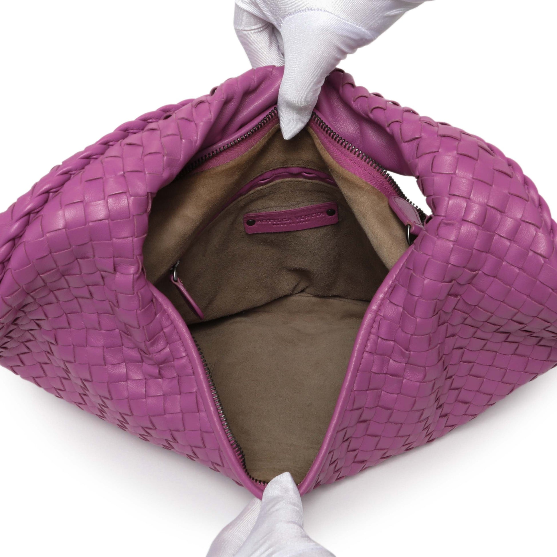 Exclusive Bottega Veneta Purple Nappa Intrecciato Medium Veneta Hobo — Lifestyle View