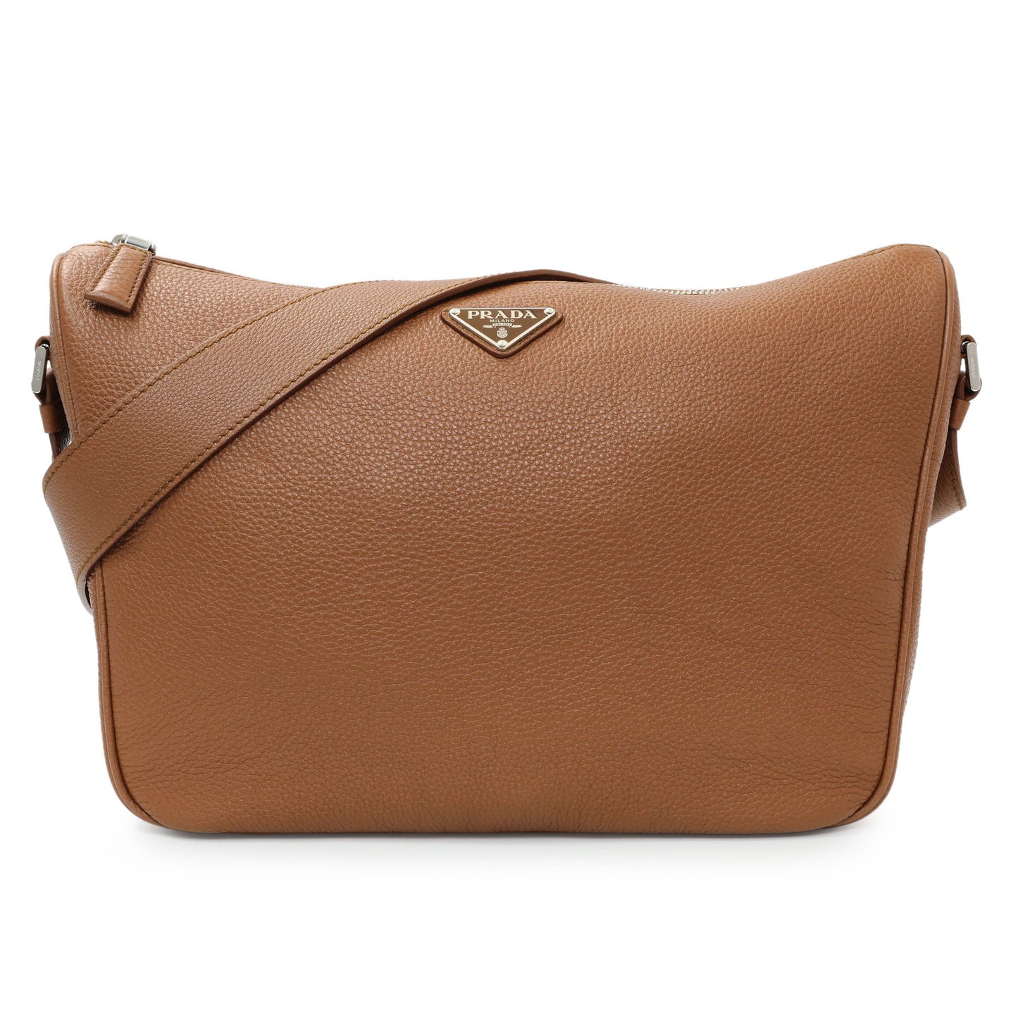Exclusive Prada Cognac Vitello Daino Messenger — Front View