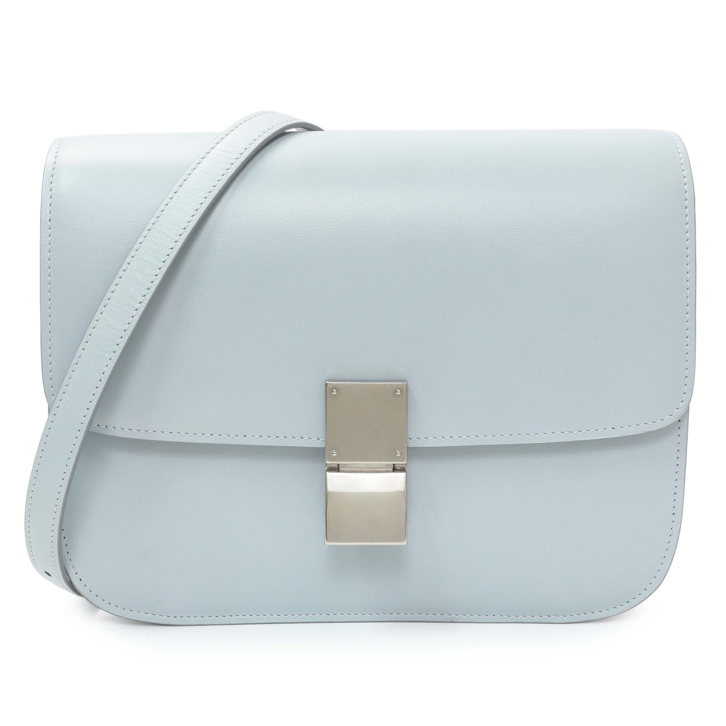 Exclusive Celine Pale Blue Box Calfskin Medium Classic Flap — Front View