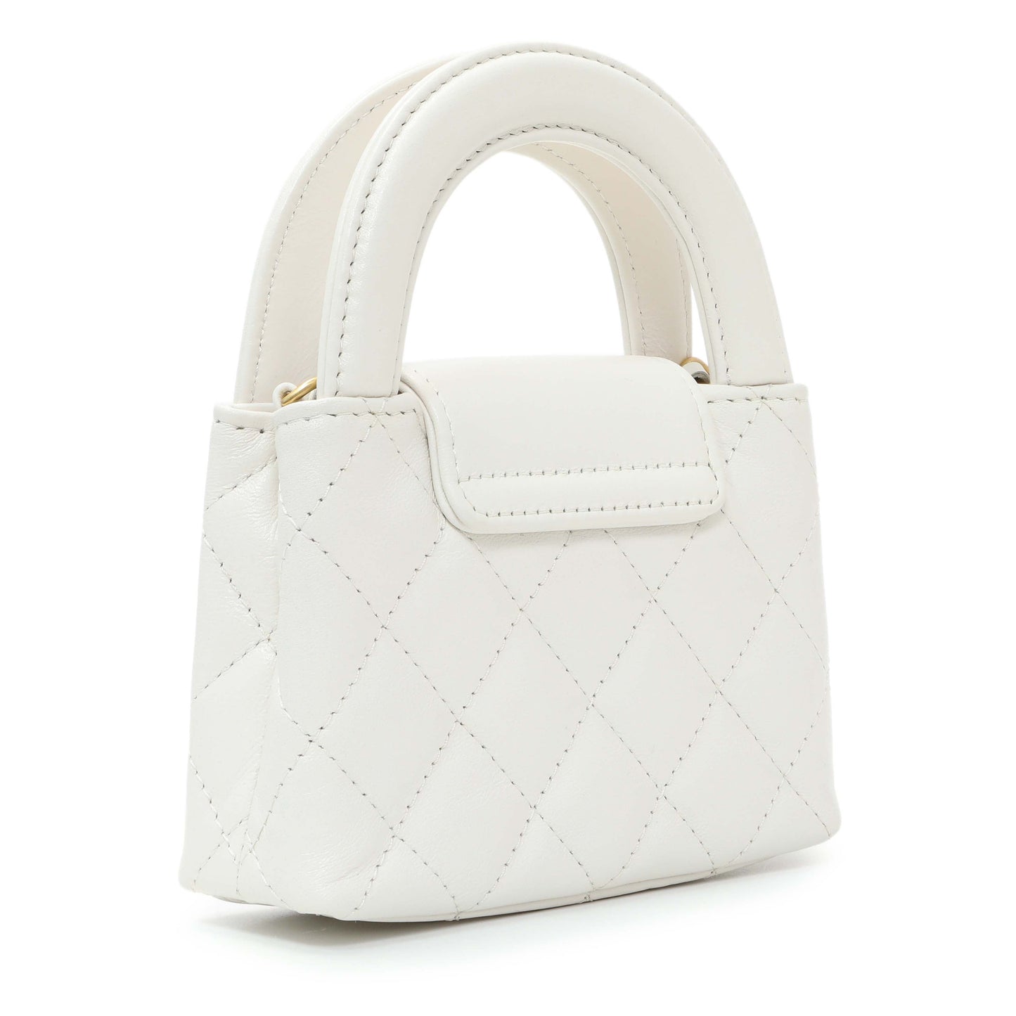 Exclusive Chanel White Shiny Aged Calfskin Quilted Mini Nano Kelly Shopper — Side View