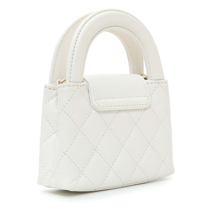 Exclusive Chanel White Shiny Aged Calfskin Quilted Mini Nano Kelly Shopper — Side View