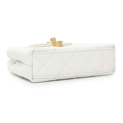 Exclusive Chanel White Shiny Aged Calfskin Quilted Mini Nano Kelly Shopper — Back View