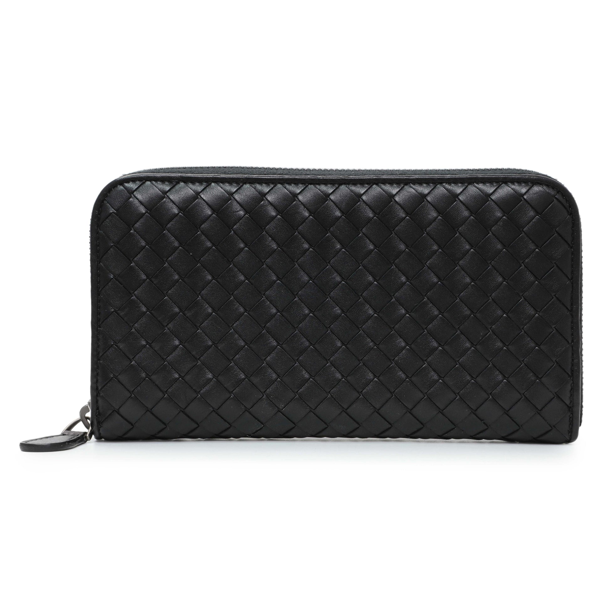 Exclusive Bottega Veneta Black Nappa Intrecciato Zip Around Wallet — Front View
