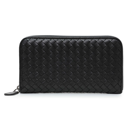 Exclusive Bottega Veneta Black Nappa Intrecciato Zip Around Wallet — Front View
