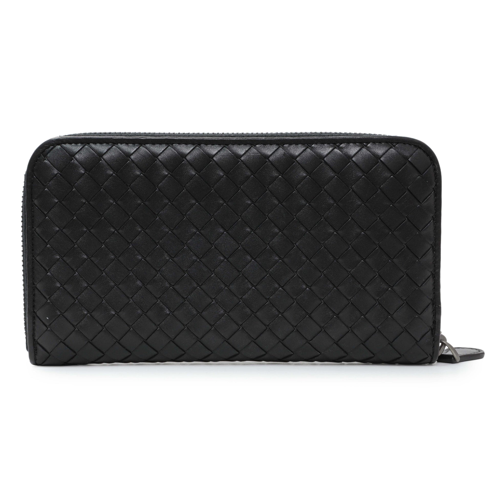 Exclusive Bottega Veneta Black Nappa Intrecciato Zip Around Wallet — Side View