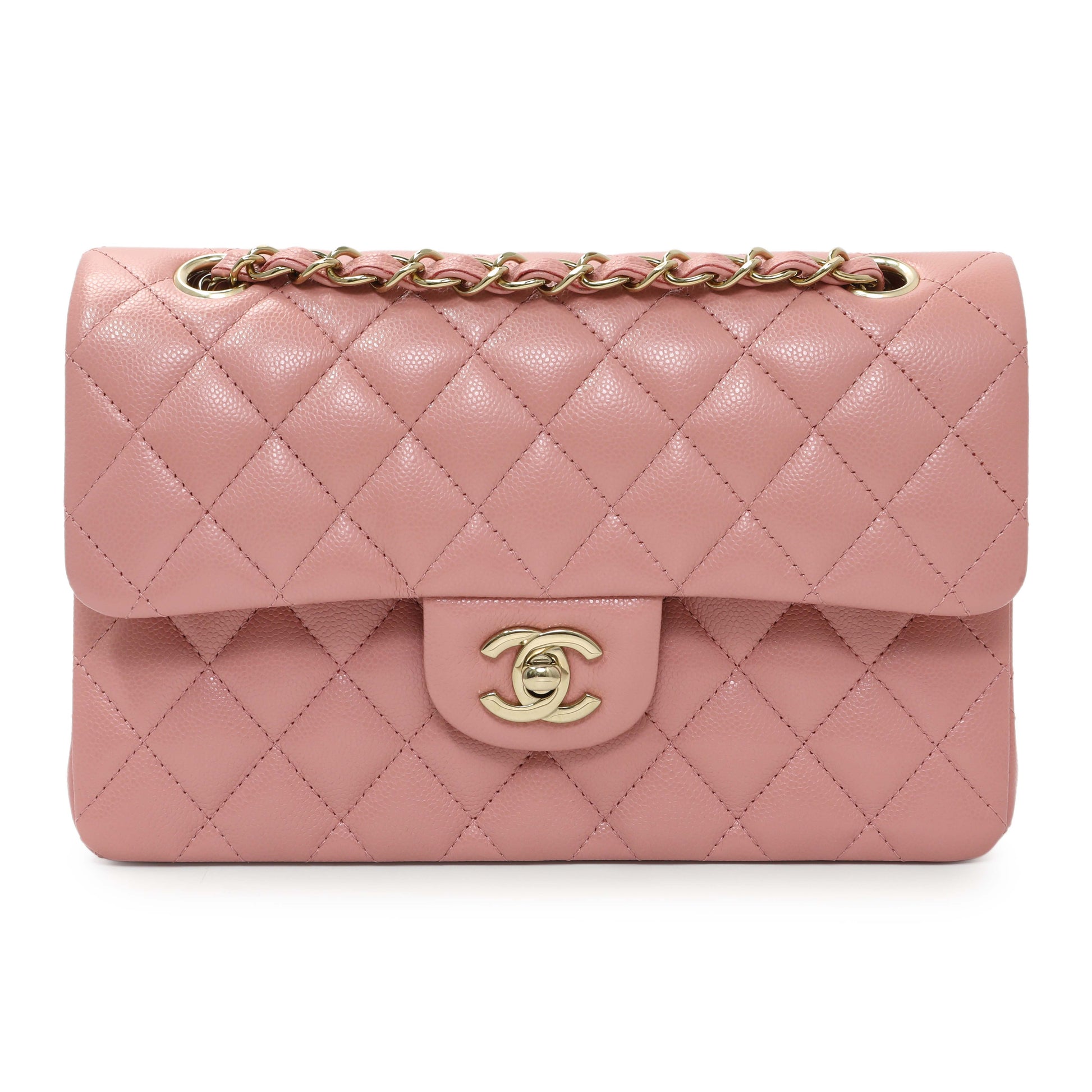 Exclusive Chanel Pink Caviar Small Classic Double Flap — Front View