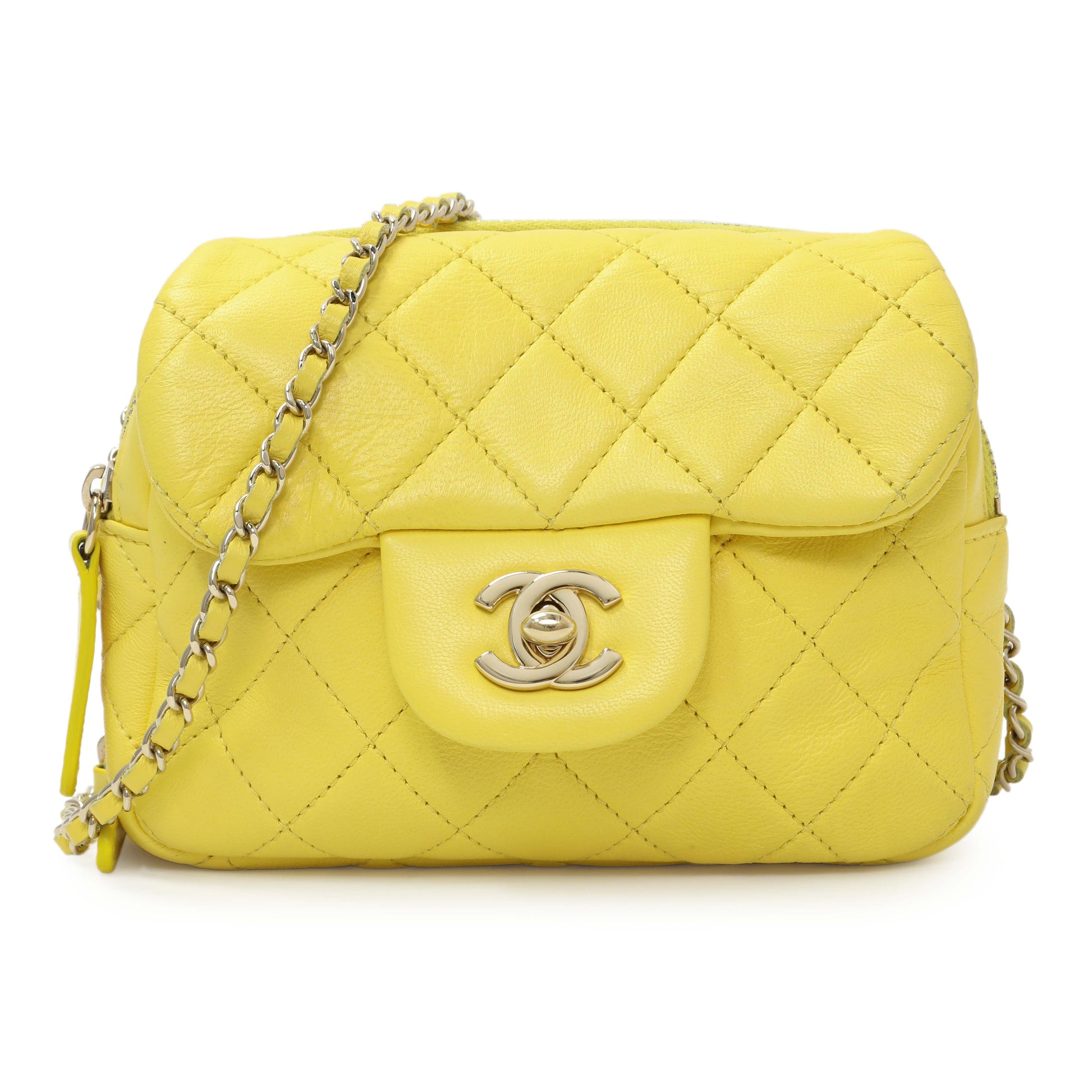 Exclusive Chanel Yellow Quilted Calfskin Mini Chain Flap — Front View
