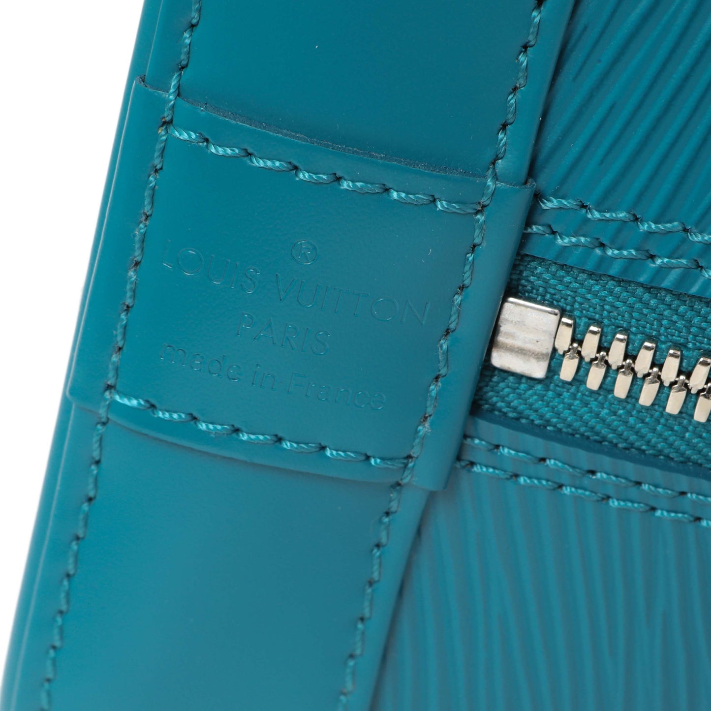 Exclusive Louis Vuitton Teal Epi Alma PM — Detail View