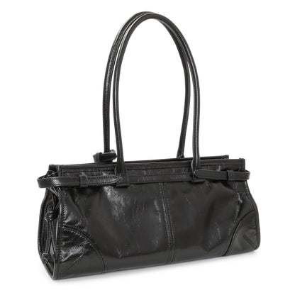 Exclusive Prada Black Glossy Calfskin Triangle Medium Bonnie Shoulder Bag — Side View