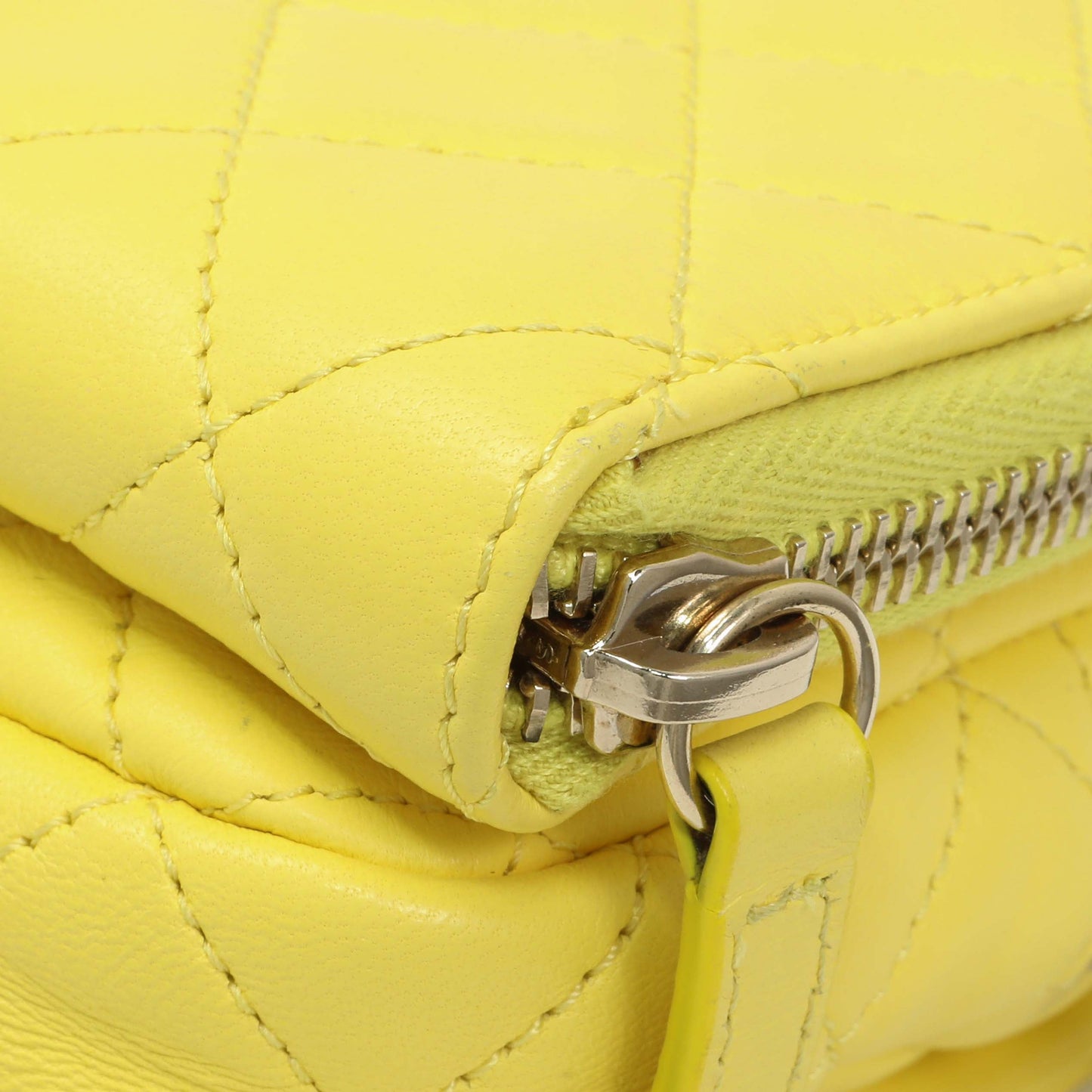 Exclusive Chanel Yellow Quilted Calfskin Mini Chain Flap — Detail View