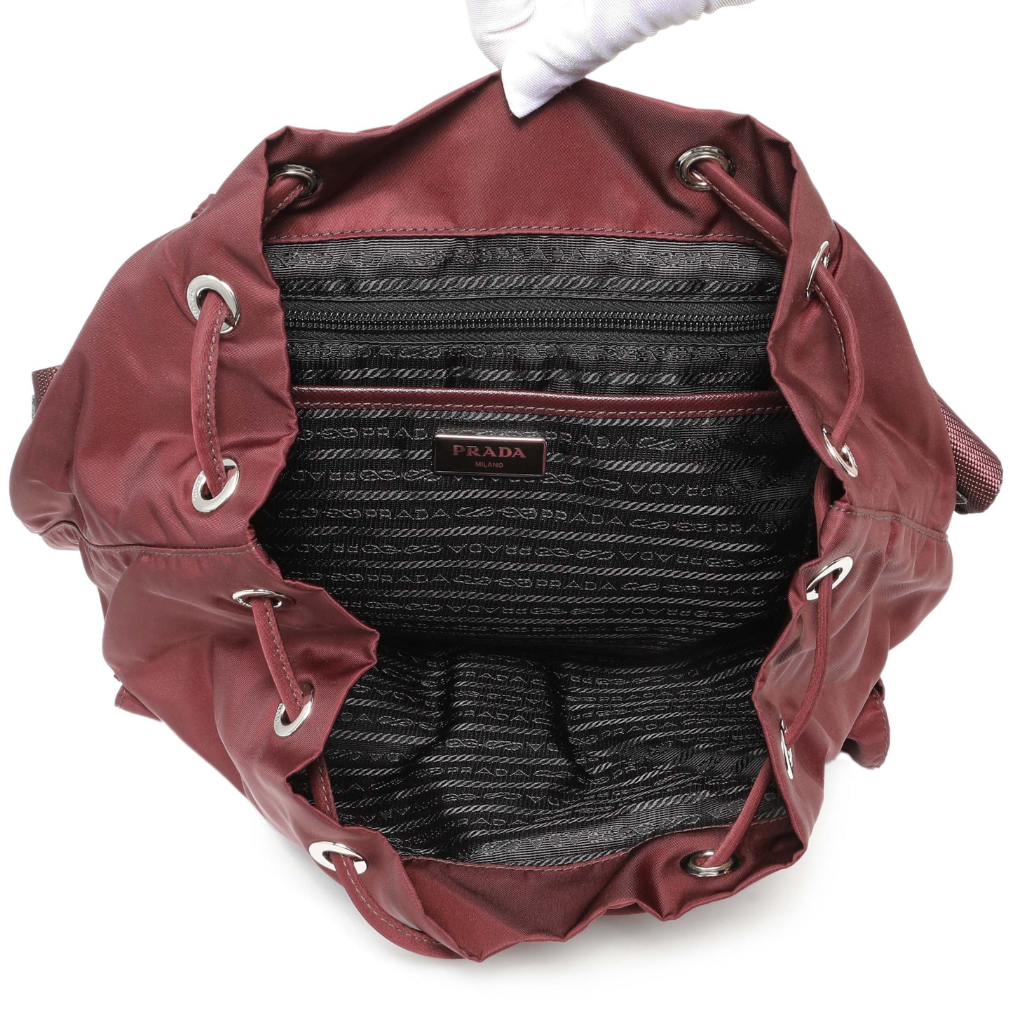 Exclusive Prada Bordeaux Nylon Vela Medium Backpack — Top View