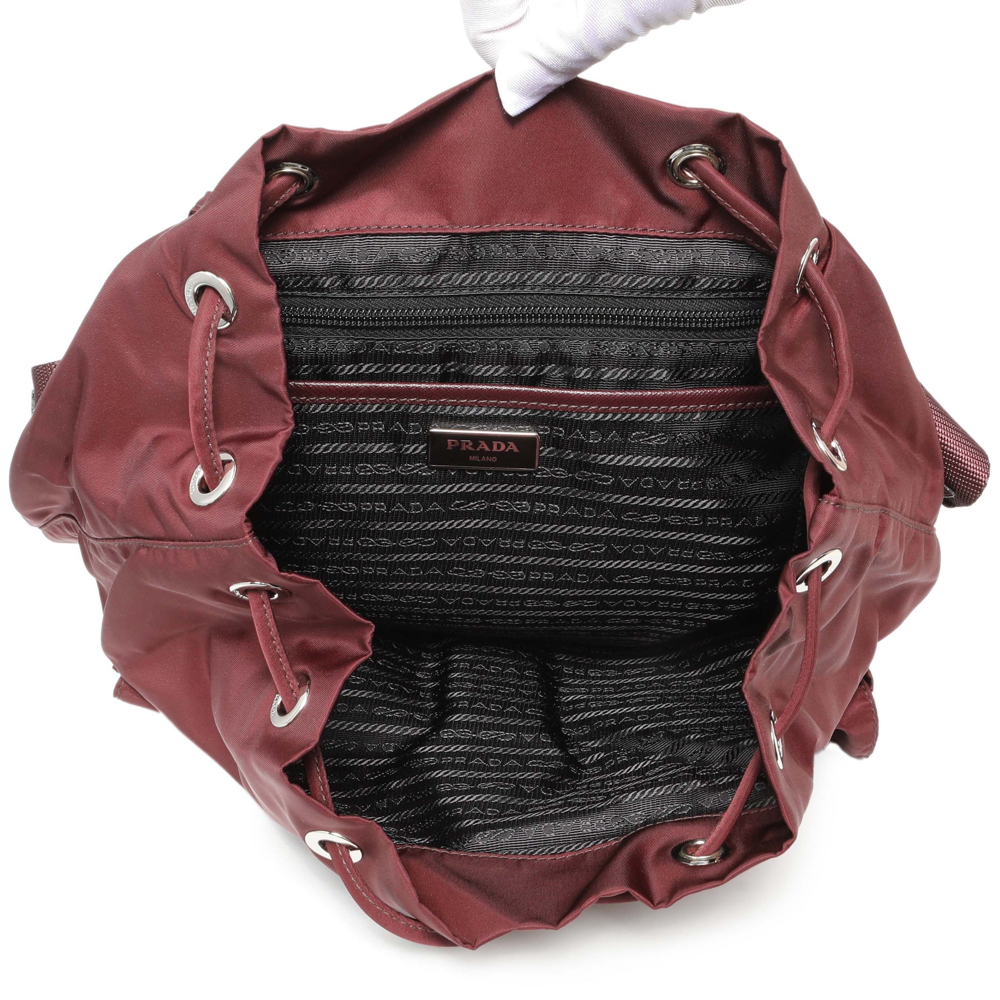 Exclusive Prada Bordeaux Nylon Vela Medium Backpack — Top View
