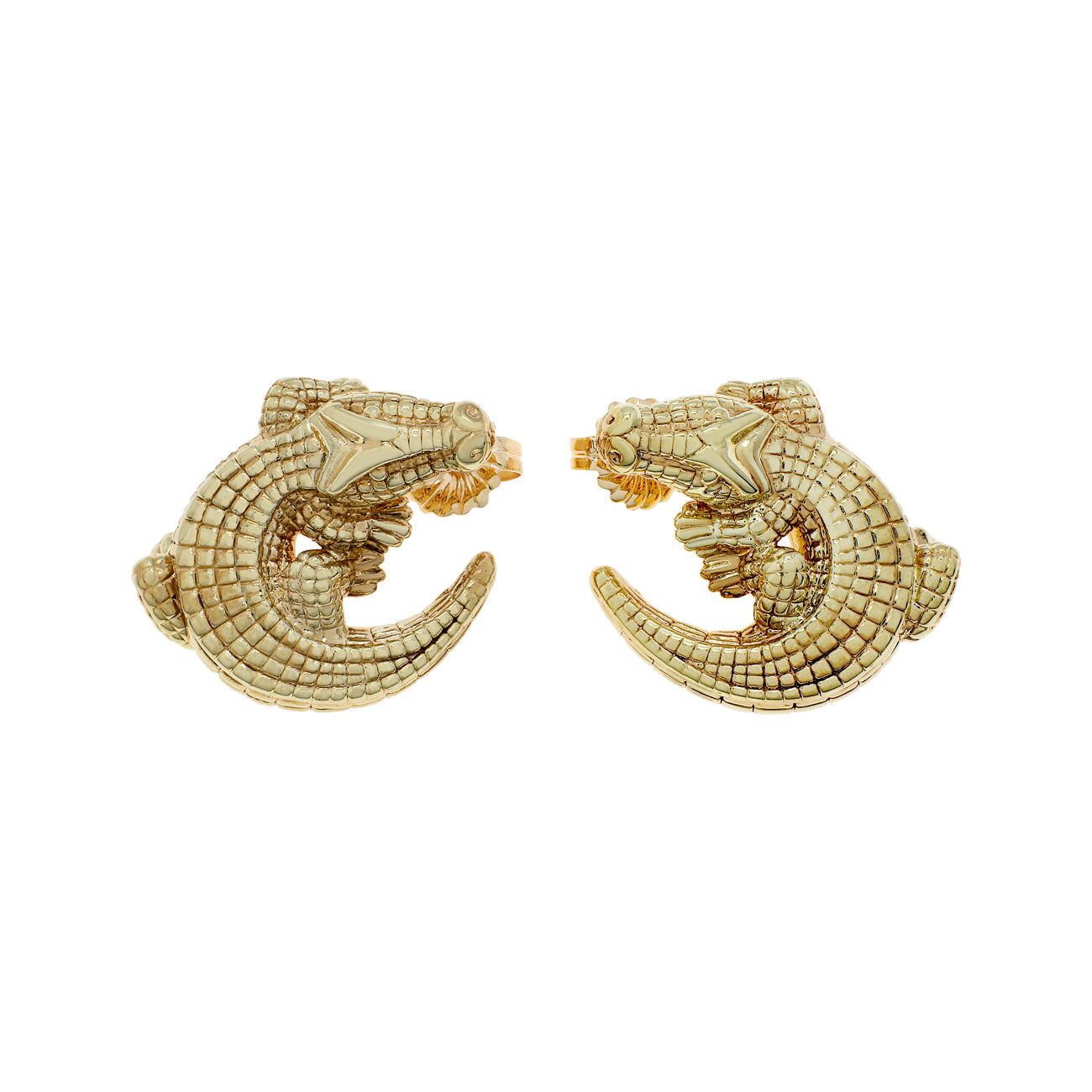 Exclusive 14K Yellow Gold Alligator Earrings — Front View