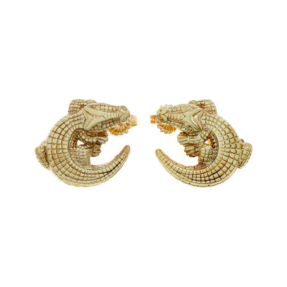 Exclusive 14K Yellow Gold Alligator Earrings — Front View