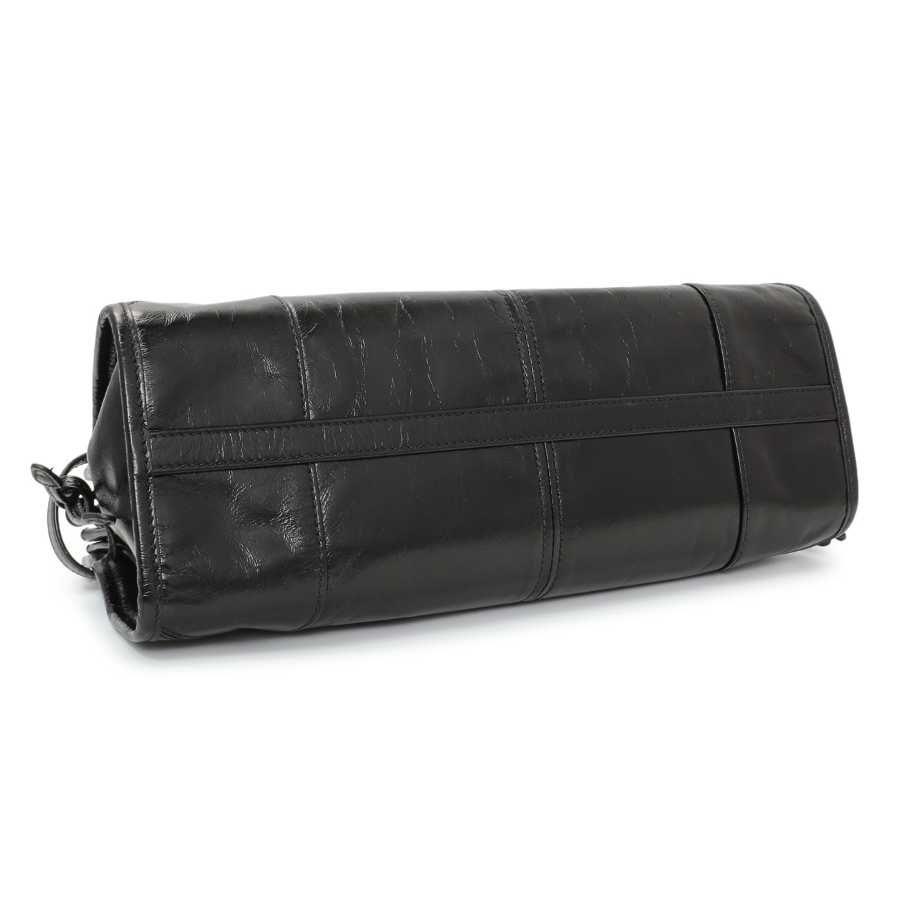 Exclusive Prada Black Glossy Calfskin Triangle Medium Bonnie Shoulder Bag — Back View