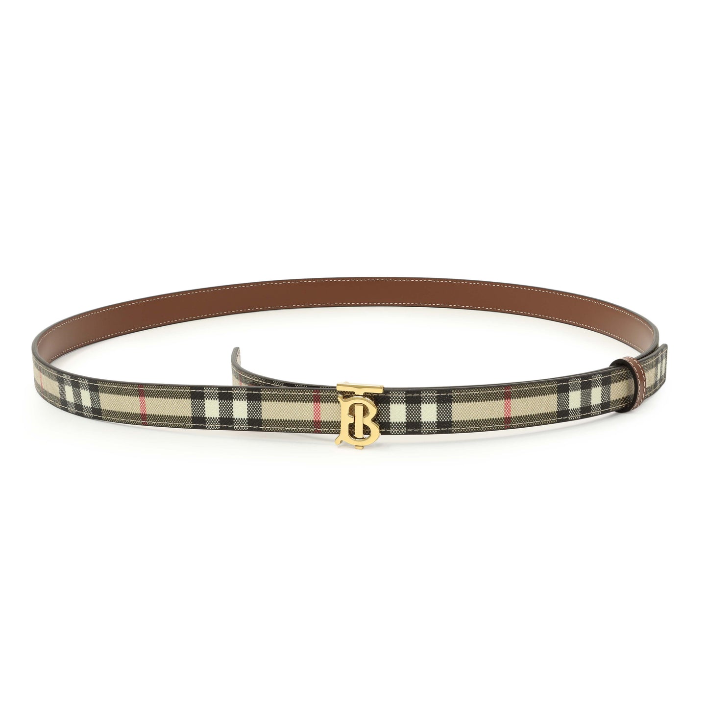 Exclusive Burberry Check TB Narrow Belt — Front View