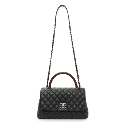 Exclusive Chanel Black Caviar Lizard Embossed Quilted Small Coco Handle Flap — Front View