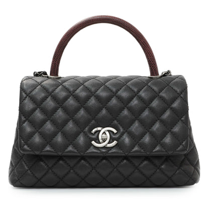 Exclusive Chanel Black Caviar Lizard Embossed Quilted Small Coco Handle Flap — Side View
