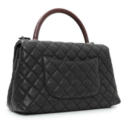 Exclusive Chanel Black Caviar Lizard Embossed Quilted Small Coco Handle Flap — Back View
