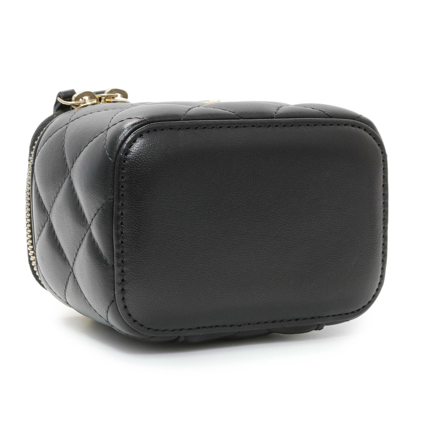 Exclusive Chanel Black Lambskin Quilted Pearl Crush Mini Vanity Case With Chain — Top View