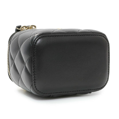 Exclusive Chanel Black Lambskin Quilted Pearl Crush Mini Vanity Case With Chain — Top View