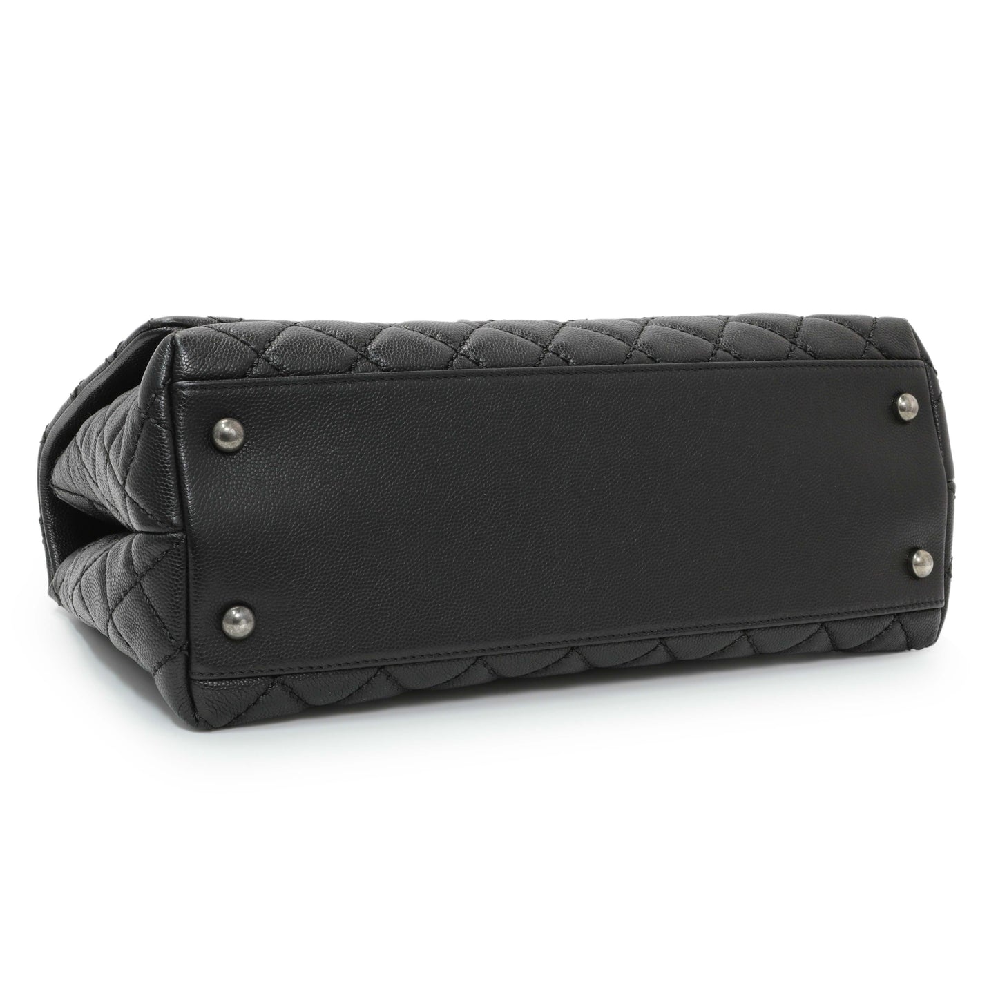 Exclusive Chanel Black Caviar Lizard Embossed Quilted Small Coco Handle Flap — Top View