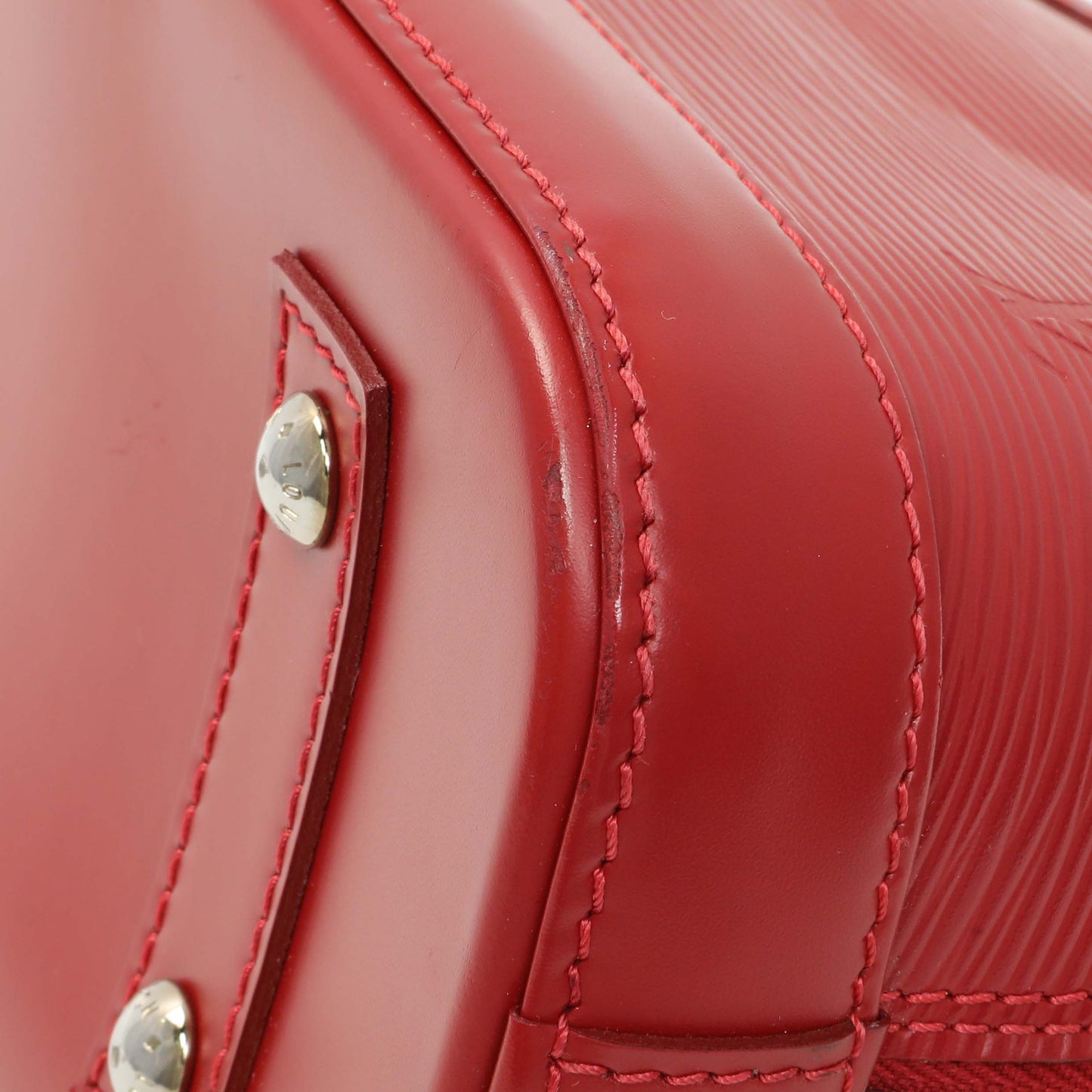 Exclusive Lous Vuitton Red Epi Alma BB — Detail View
