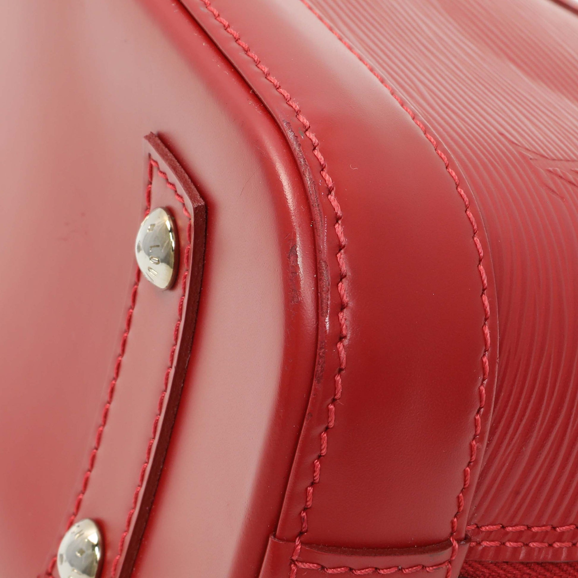 Exclusive Lous Vuitton Red Epi Alma BB — Detail View