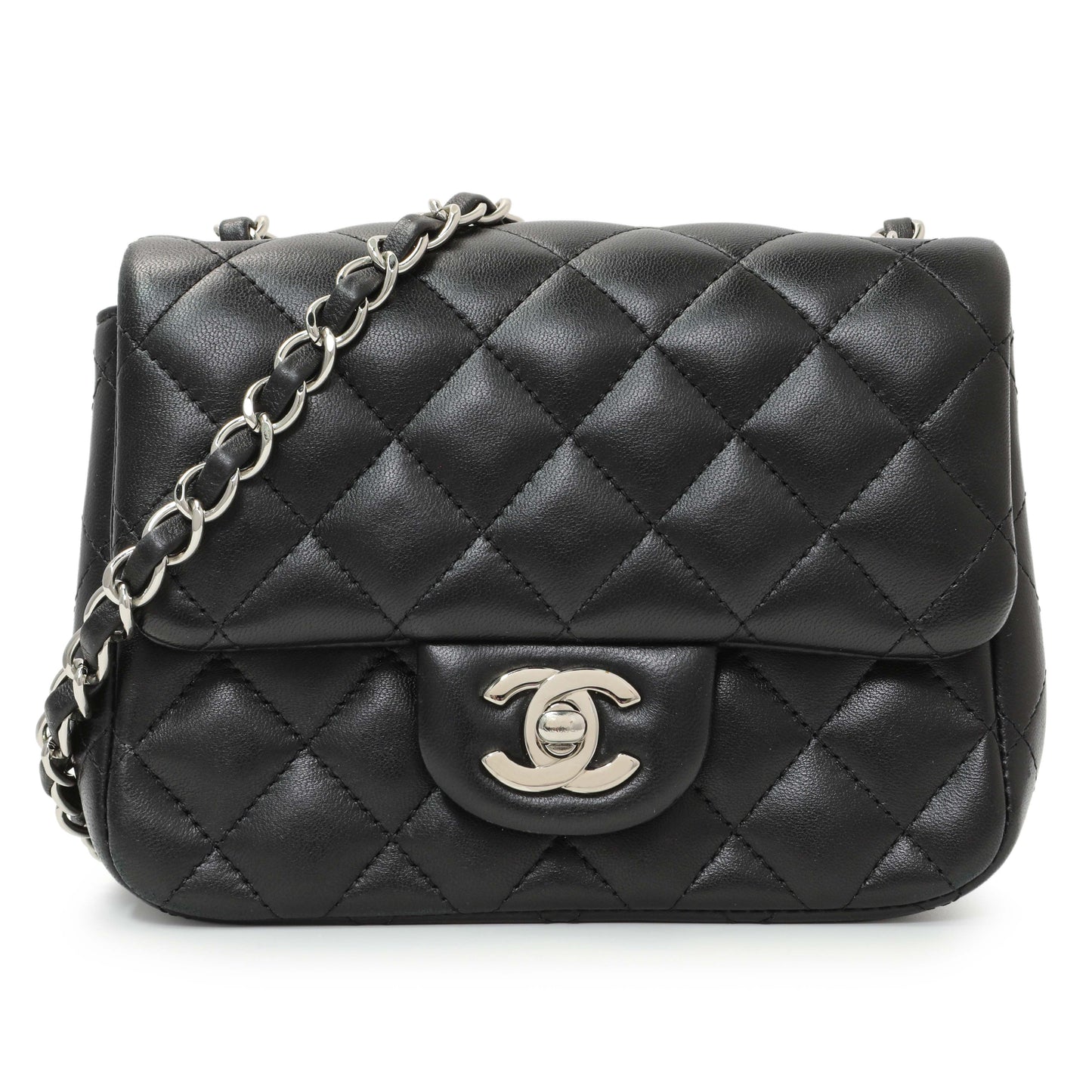 Exclusive Chanel Black Quilted Lambskin Mini Square Flap — Front View