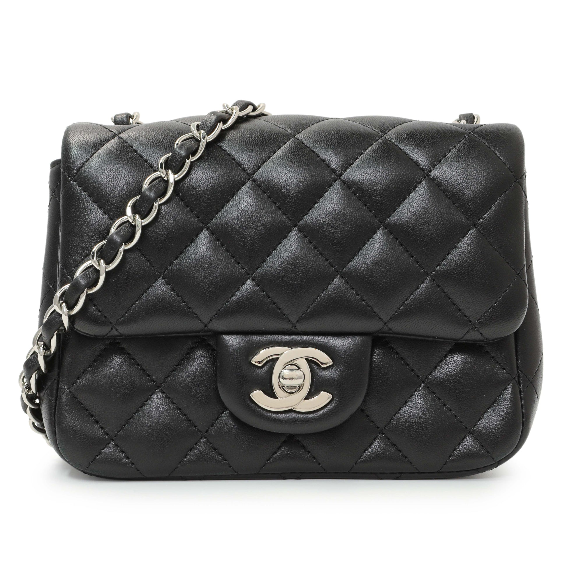 Exclusive Chanel Black Quilted Lambskin Mini Square Flap — Front View