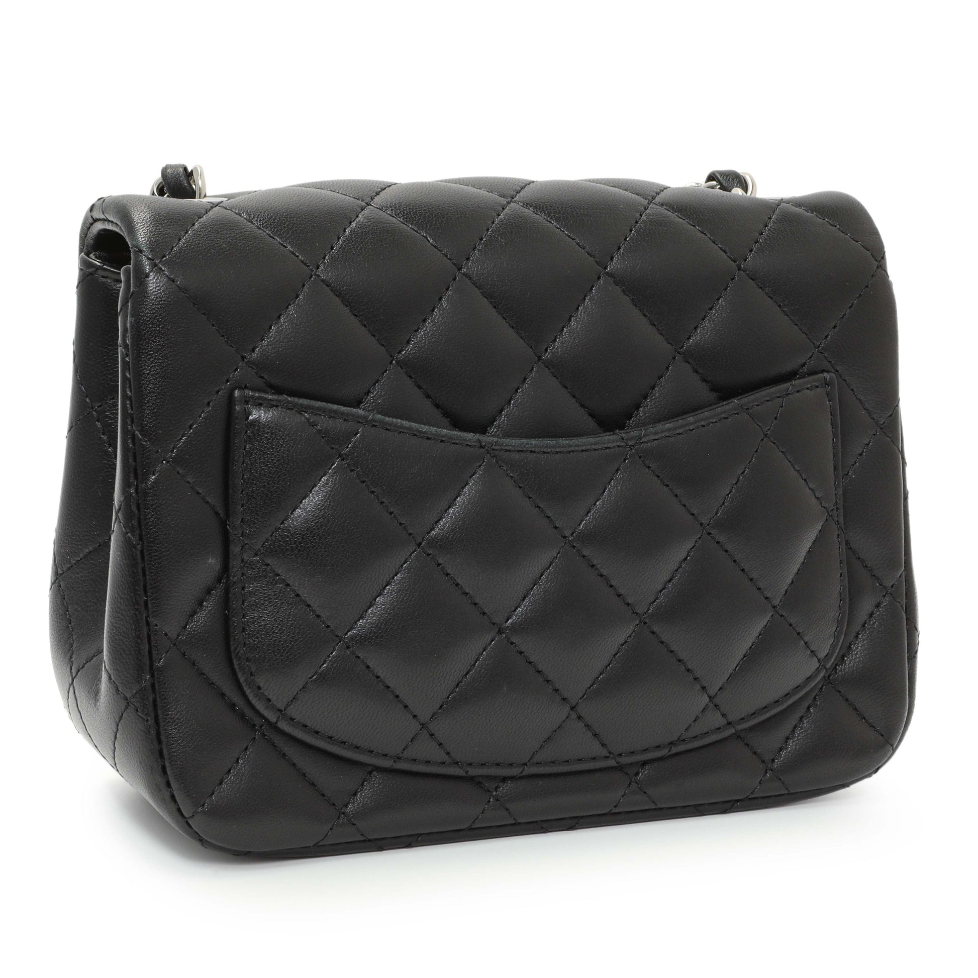 Exclusive Chanel Black Quilted Lambskin Mini Square Flap — Side View