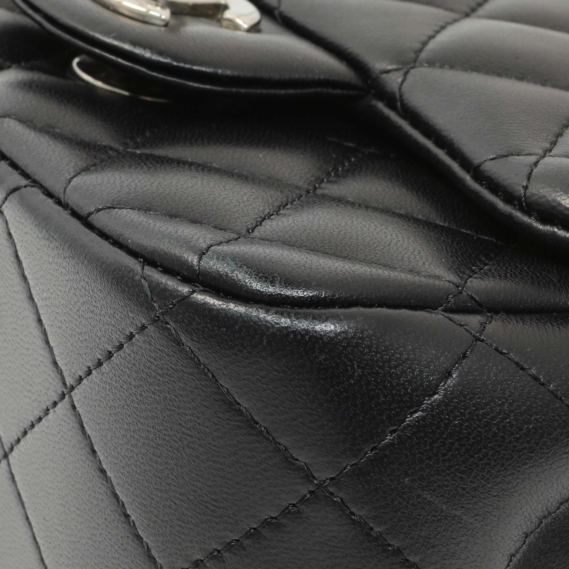 Exclusive Chanel Black Quilted Lambskin Mini Square Flap — Detail View