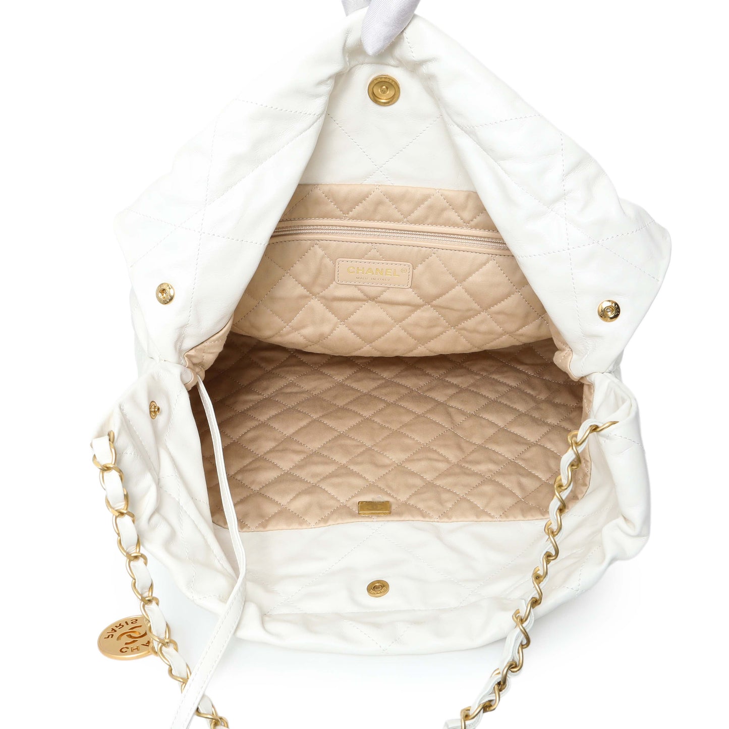Exclusive Chanel White Shiny Calfskin Large Chanel 22 — Alternate View 8