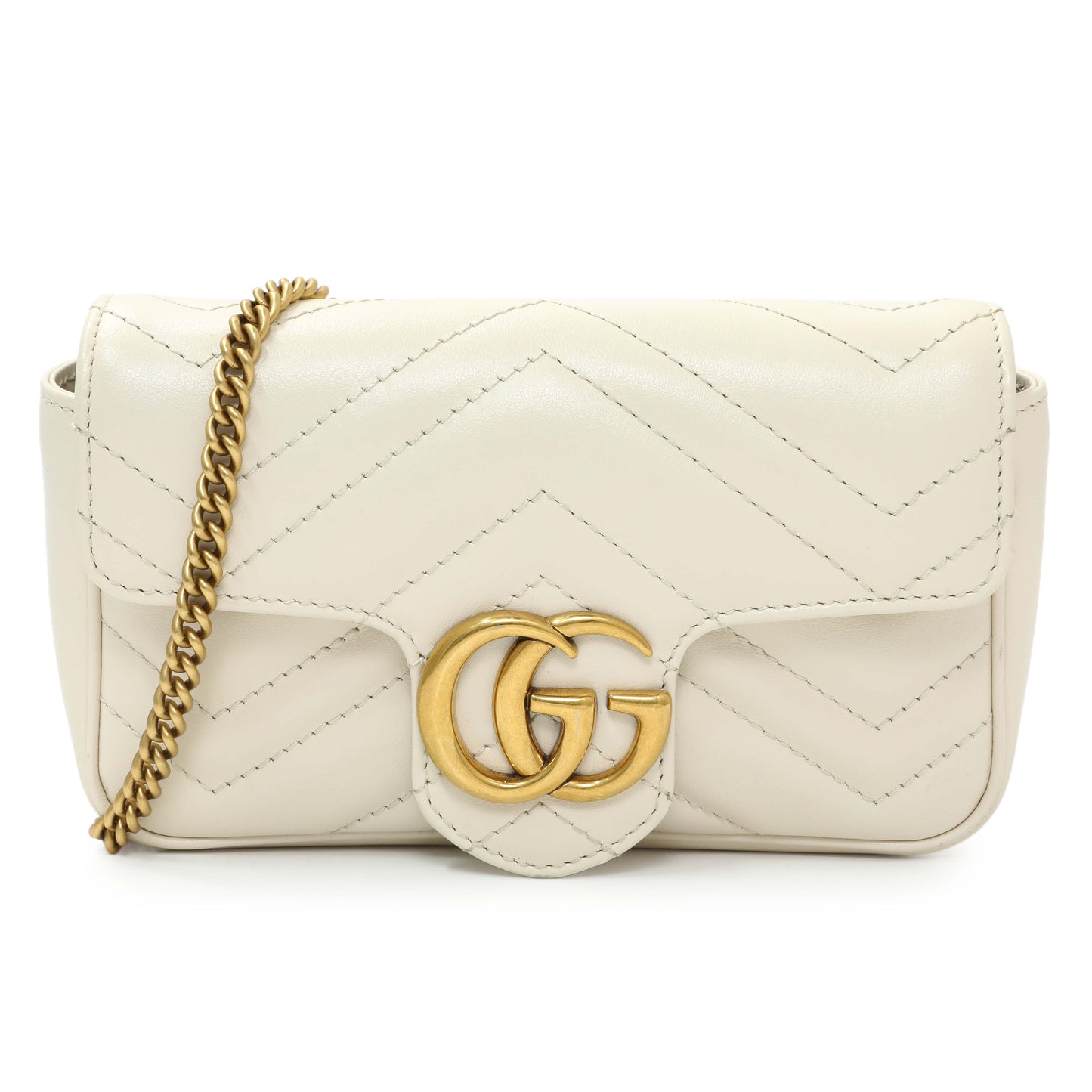 Exclusive Gucci White Calfskin Matelasse Super Mini GG Marmont Shoulder Bag — Front View