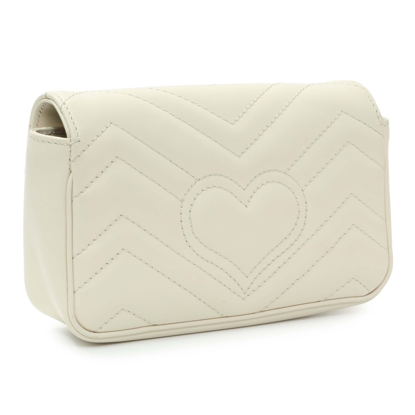 Exclusive Gucci White Calfskin Matelasse Super Mini GG Marmont Shoulder Bag — Side View