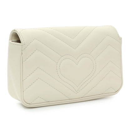 Exclusive Gucci White Calfskin Matelasse Super Mini GG Marmont Shoulder Bag — Side View
