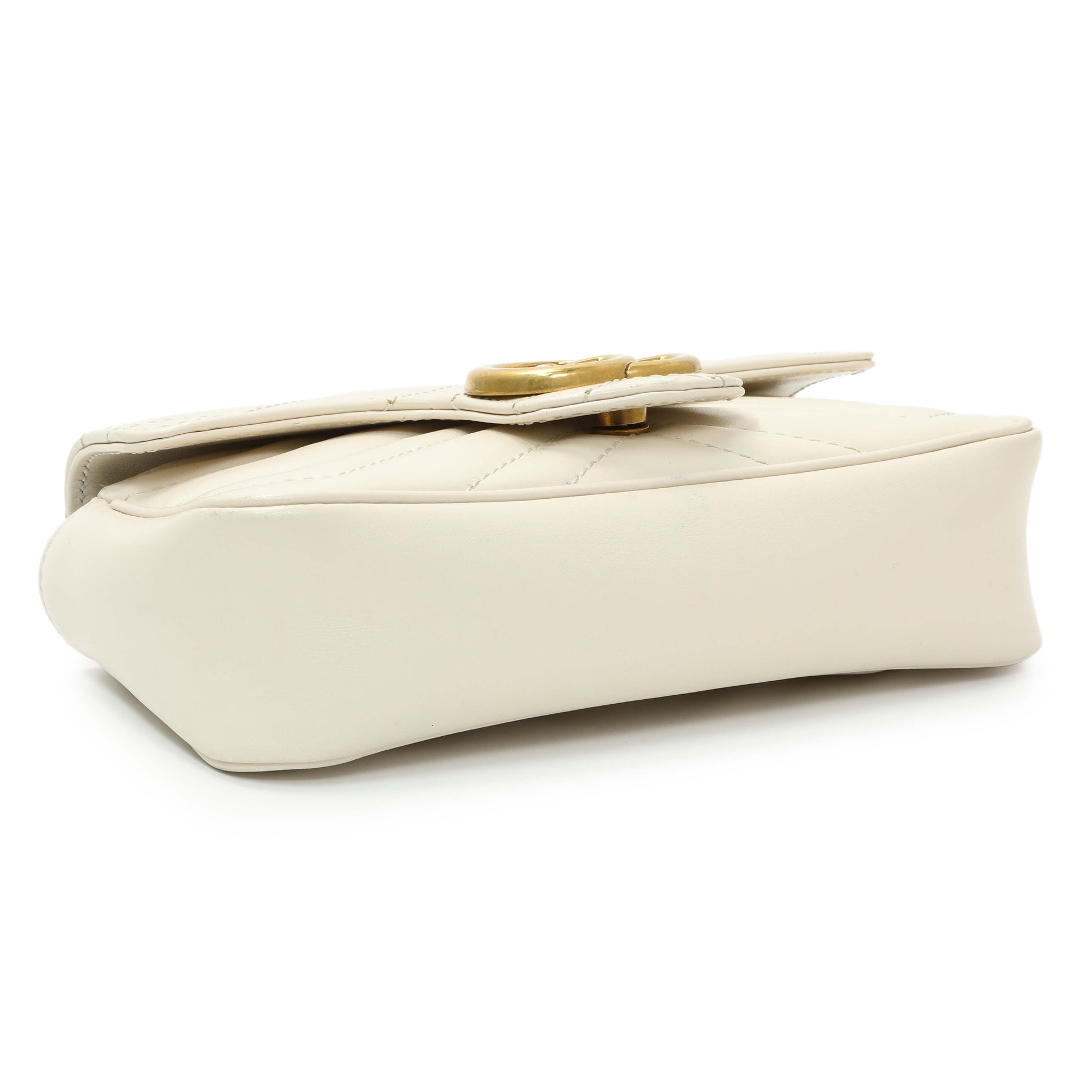 Exclusive Gucci White Calfskin Matelasse Super Mini GG Marmont Shoulder Bag — Back View