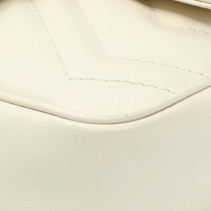 Exclusive Gucci White Calfskin Matelasse Super Mini GG Marmont Shoulder Bag — Detail View