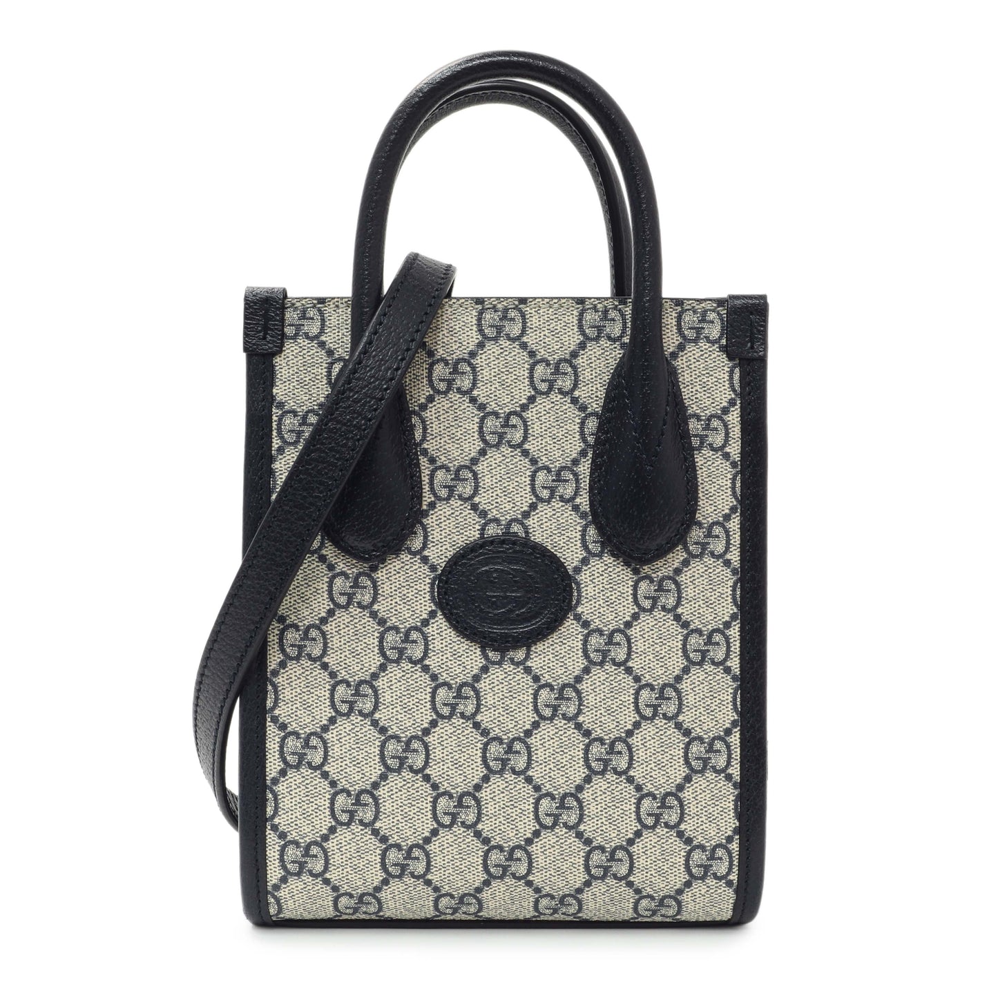 Exclusive Gucci GG Supreme Monogram Textured Dollar Calfskin Mini Retro Interlocking G Tote — Front View