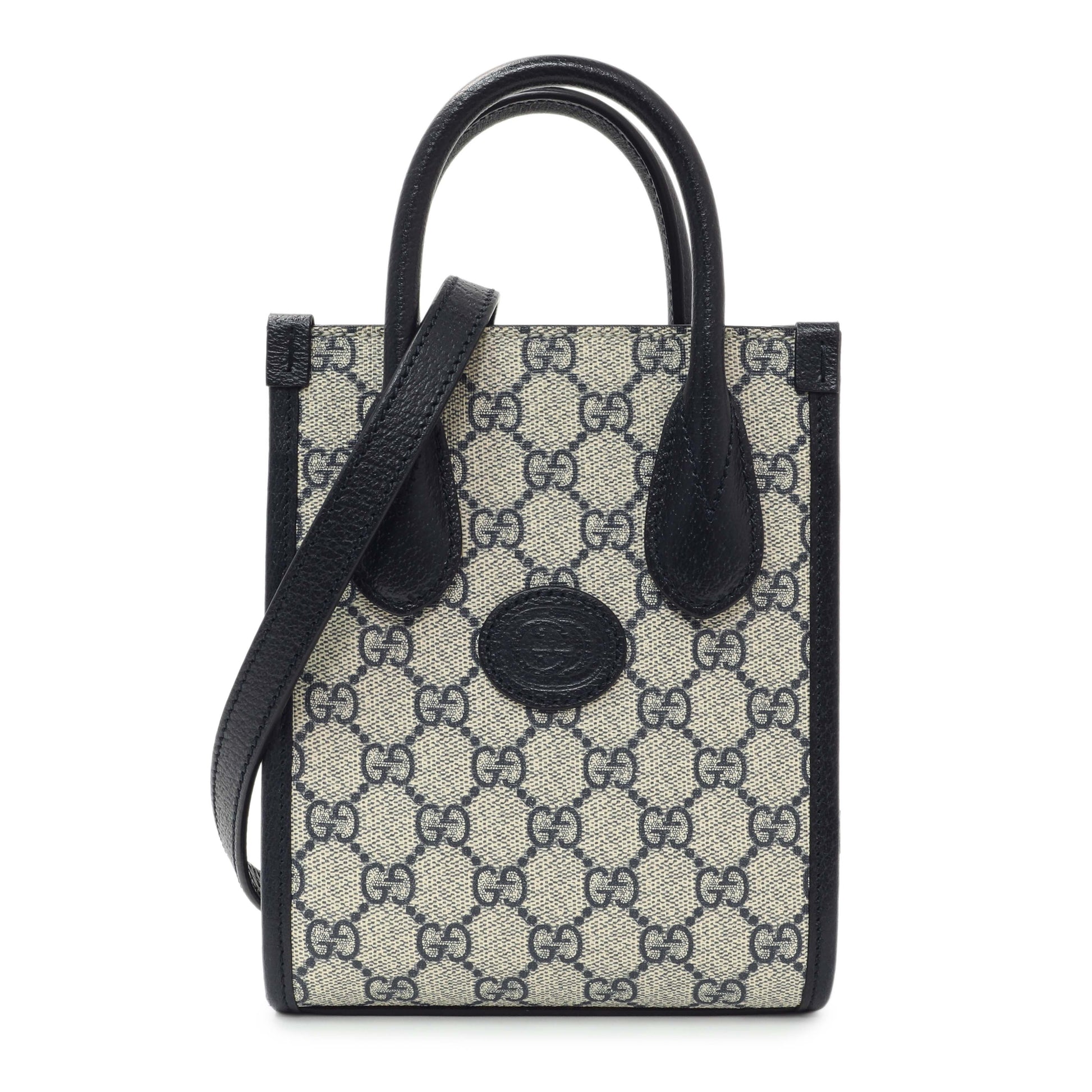 Exclusive Gucci GG Supreme Monogram Textured Dollar Calfskin Mini Retro Interlocking G Tote — Front View