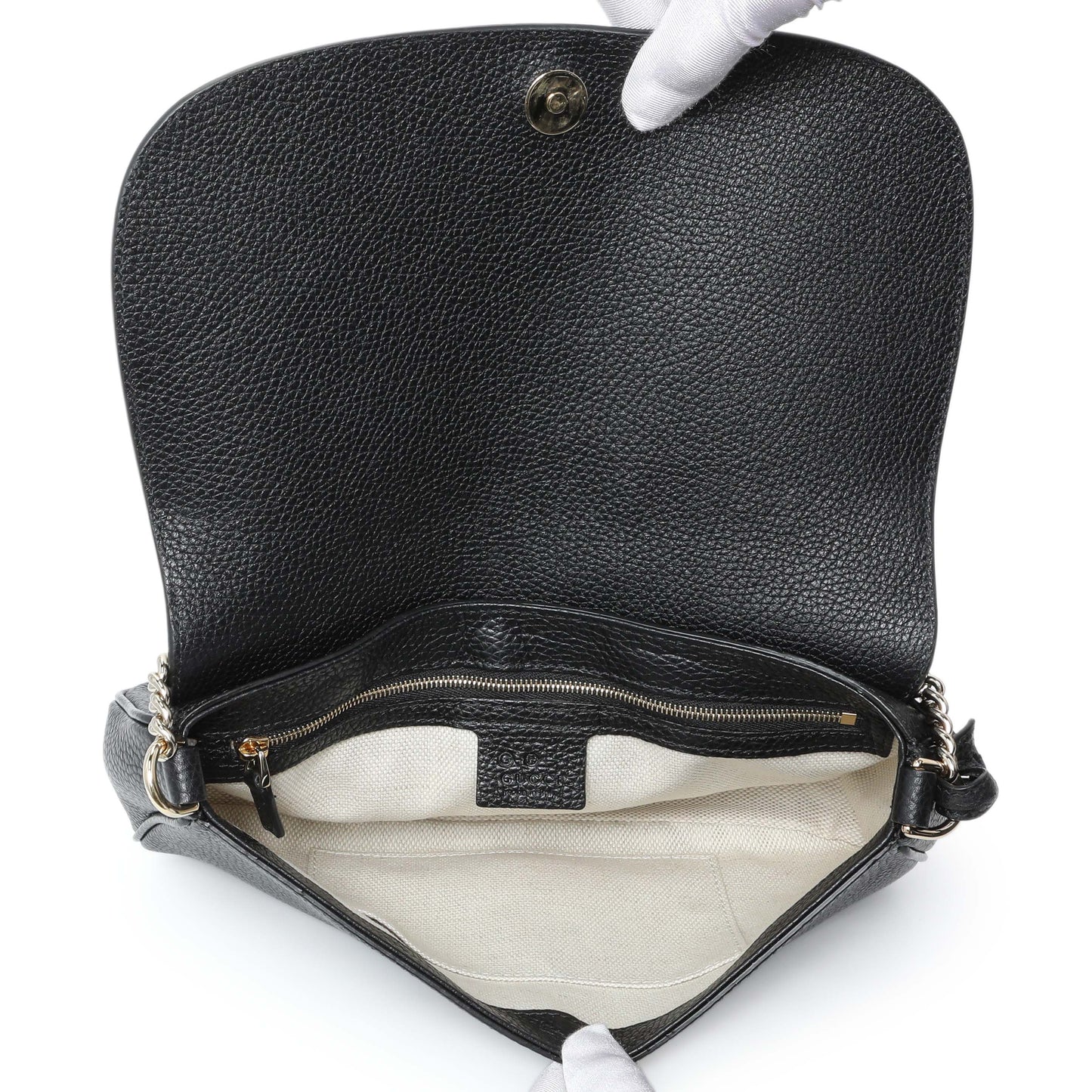 Exclusive Gucci Black Pebbled Calfskin Medium Soho Flap Crossbody — Top View